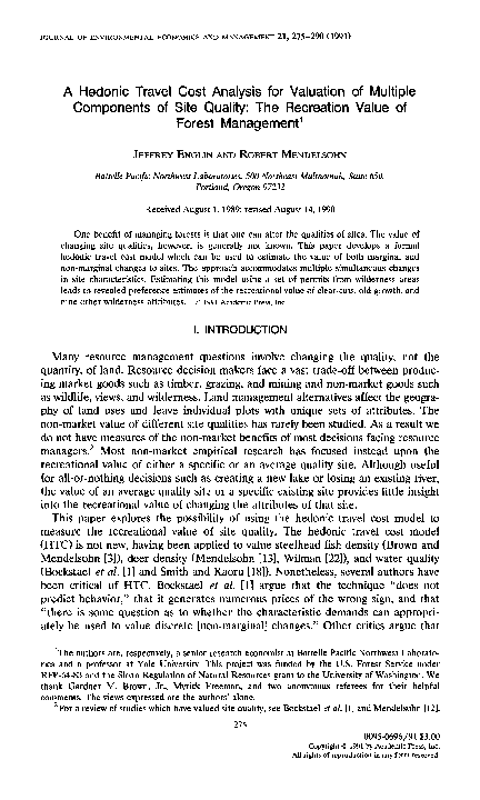 (PDF) A hedonic travel cost analysis for valuation of multiple ...