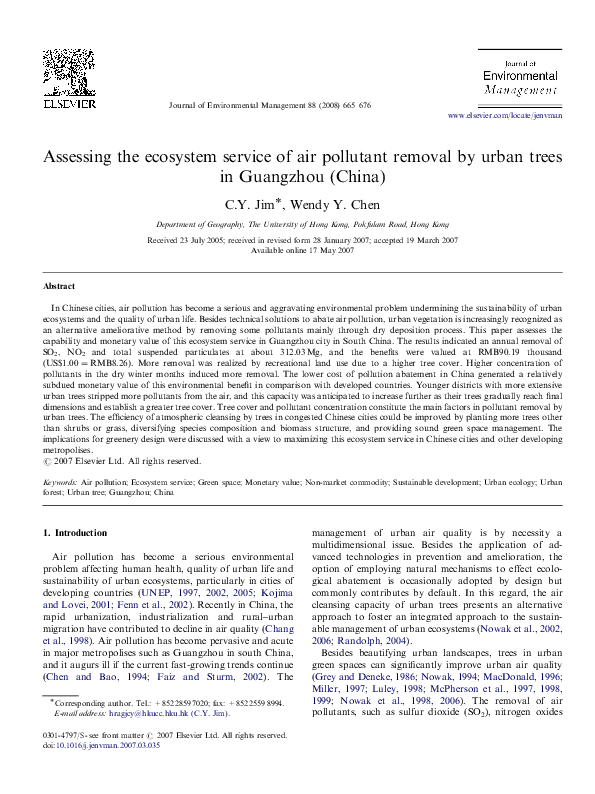 (PDF) Assessing the ecosystem service of air pollutant removal by urban ...