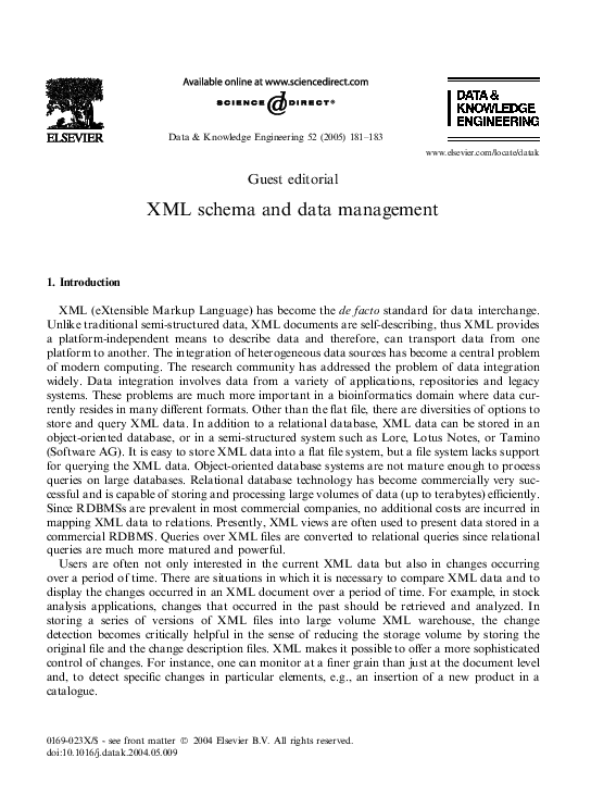 (PDF) XML schema and data management