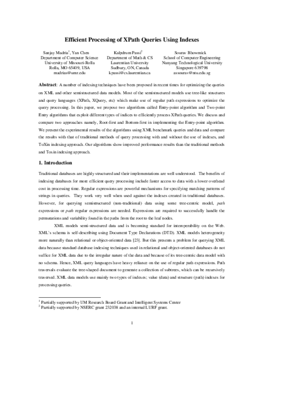(PDF) Efficient processing of XPath queries using indexes