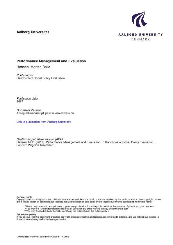 PDF) Performance management and evaluation | Morten Balle Hansen -  Academia.edu