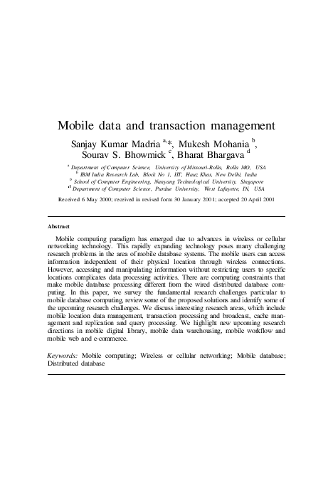 (PDF) Data and Transaction Management in a Mobile Environment