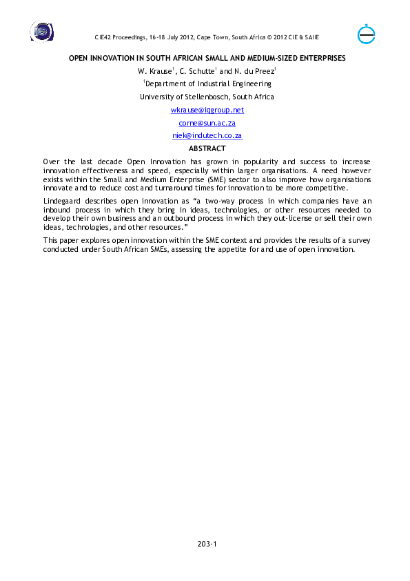 (PDF) Open Innovation in South African SMEs
