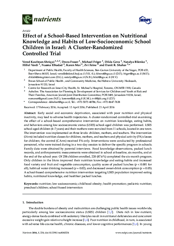 (PDF) Effect of a School-Based Intervention on Nutritional Knowledge ...