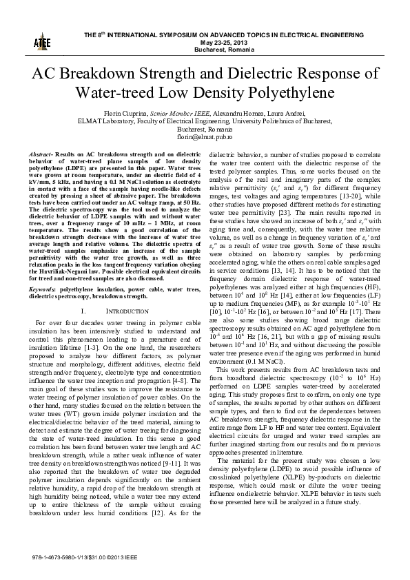 (PDF) AC breakdown strength and dielectric response of water-treed low ...