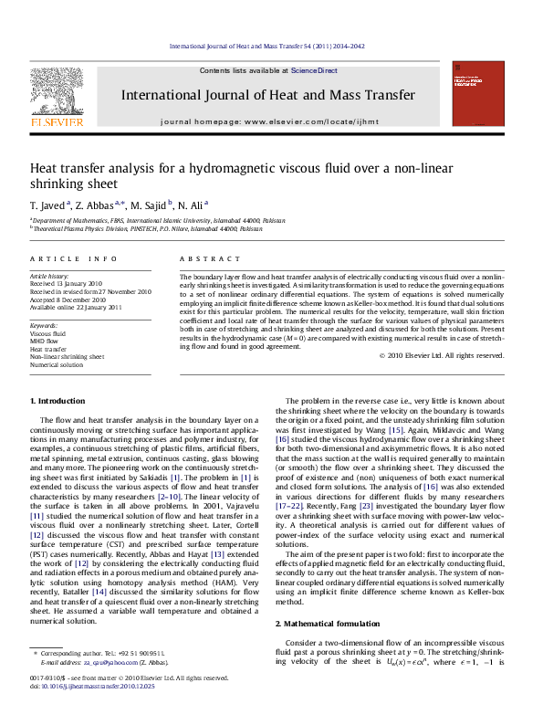 (PDF) Heat transfer analysis for a hydromagnetic viscous fluid over a ...