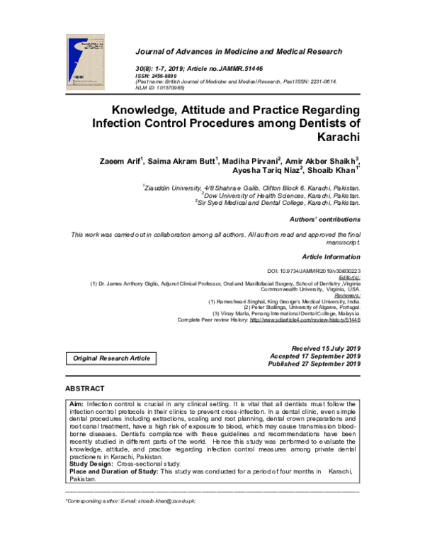 (PDF) Knowledge, Attitude and Practice Regarding Infection Control ...
