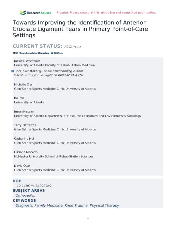 (PDF) Towards Improving the Identification of Anterior Cruciate