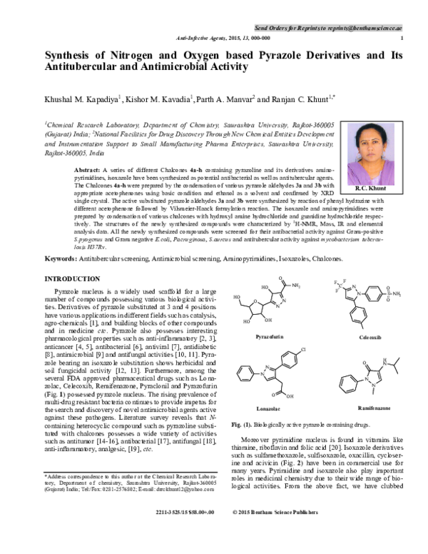 (PDF) Synthesis of Nitrogen and Oxygen based Pyrazole Derivatives and ...