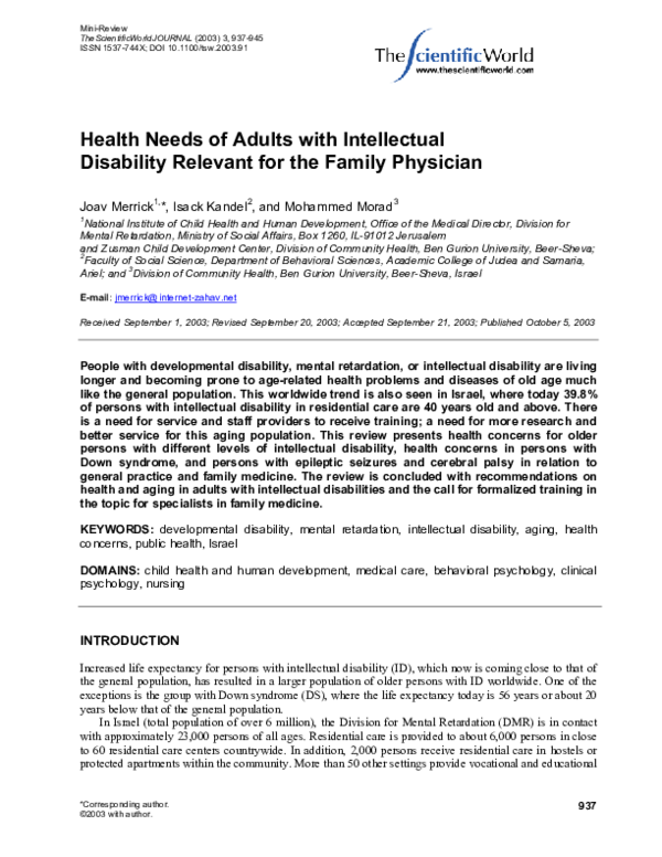 (PDF) Health Needs of Adults with Intellectual Disability Relevant for ...