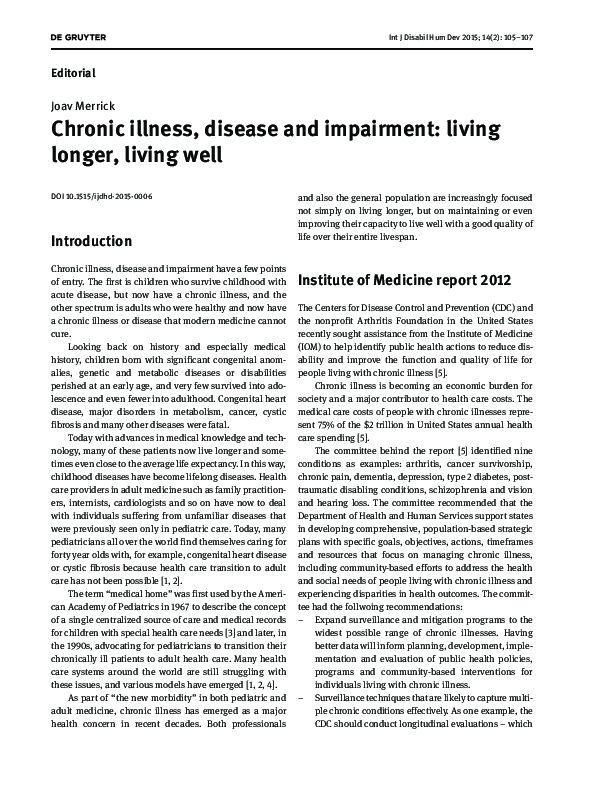 (PDF) Chronic illness, disease and impairment: living longer, living well