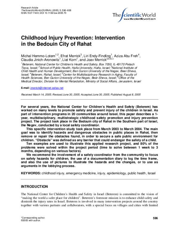 (PDF) Childhood Injury Prevention: Intervention in the Bedouin City of ...