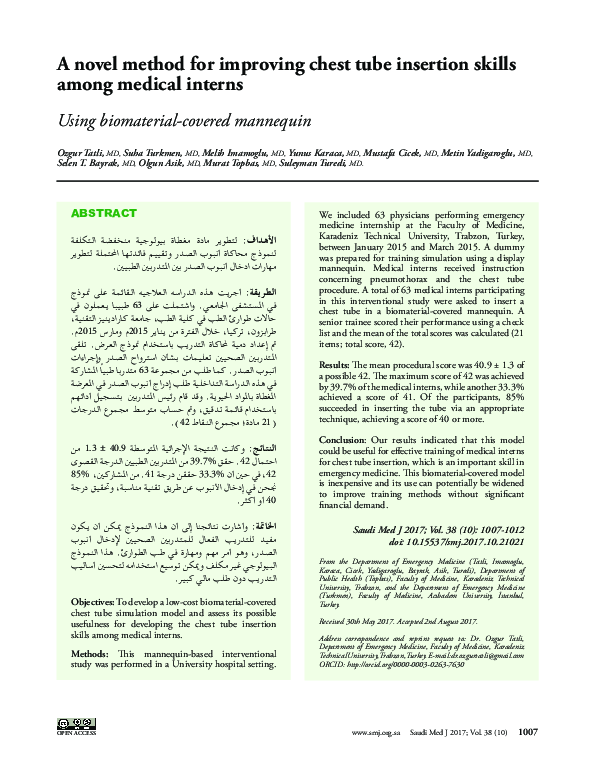 (PDF) A novel method for improving chest tube insertion skills among ...