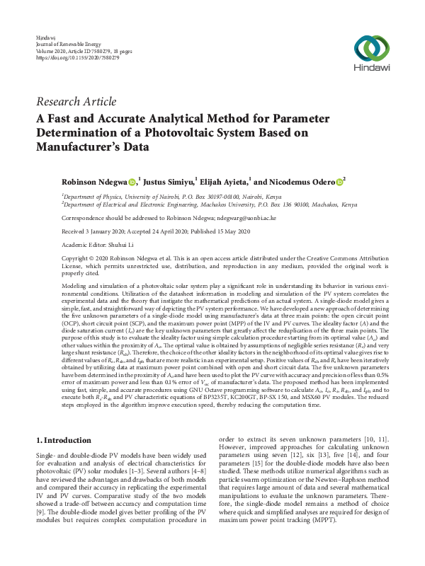 (PDF) A Fast and Accurate Analytical Method for Parameter Determination ...