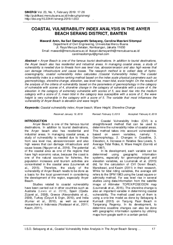 (PDF) Coastal Vulnerability Index Analysis in the Anyer Beach Serang ...