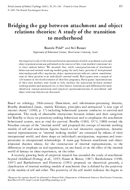 (PDF) Bridging the gap between attachment and object relations theories ...