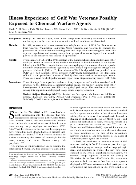 (PDF) Illness experience of Gulf War veterans possibly exposed to ...