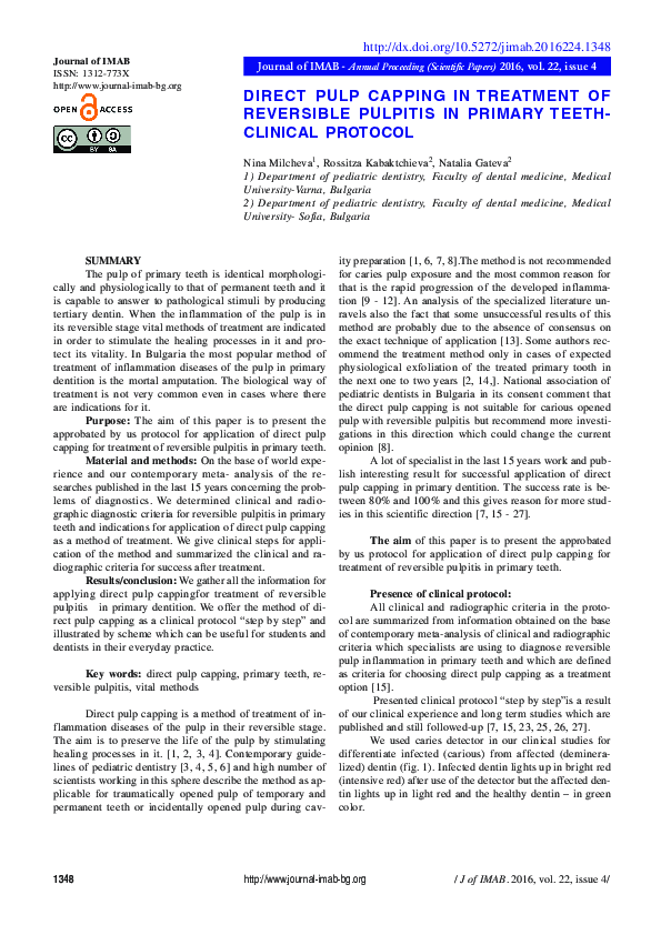 (PDF) Direct Pulp Capping in Treatment of Reversible Pulpitis in ...