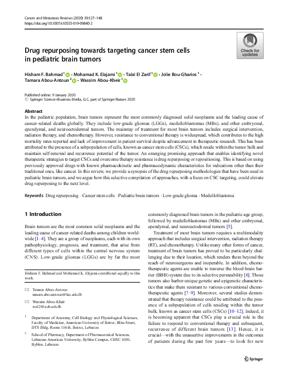 (PDF) Drug repurposing towards targeting cancer stem cells in pediatric ...