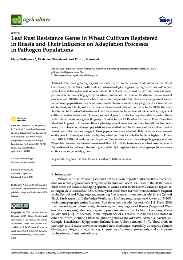 (PDF) Leaf Rust Resistance Genes in Wheat Cultivars Registered in ...