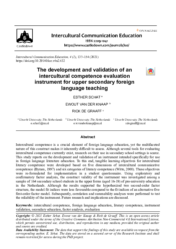 (PDF) The development and validation of an intercultural competence ...