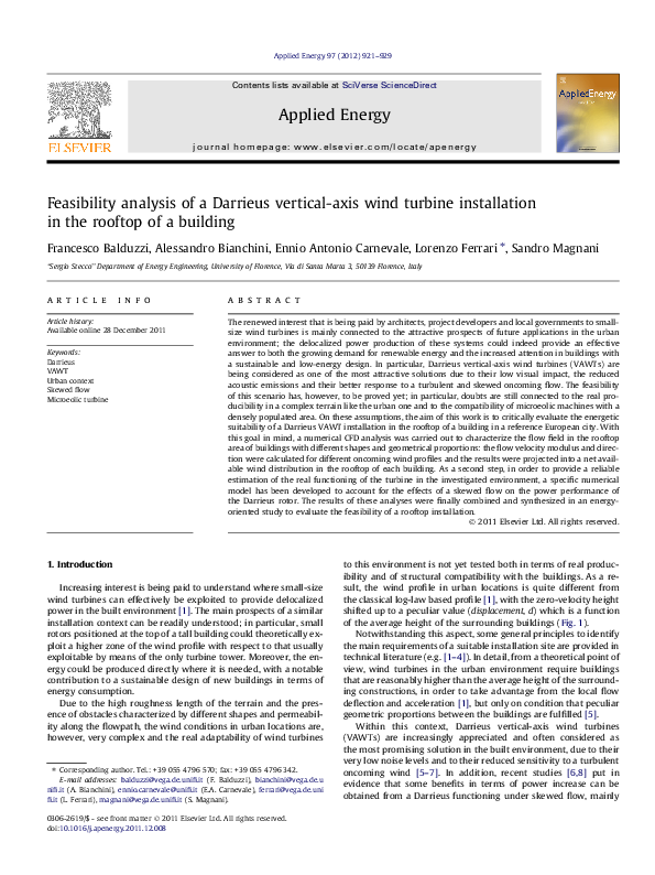 (PDF) Feasibility analysis of a Darrieus vertical-axis wind turbine ...