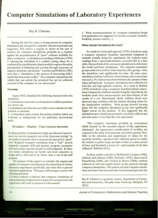 (PDF) Computer simulations of laboratory experiences