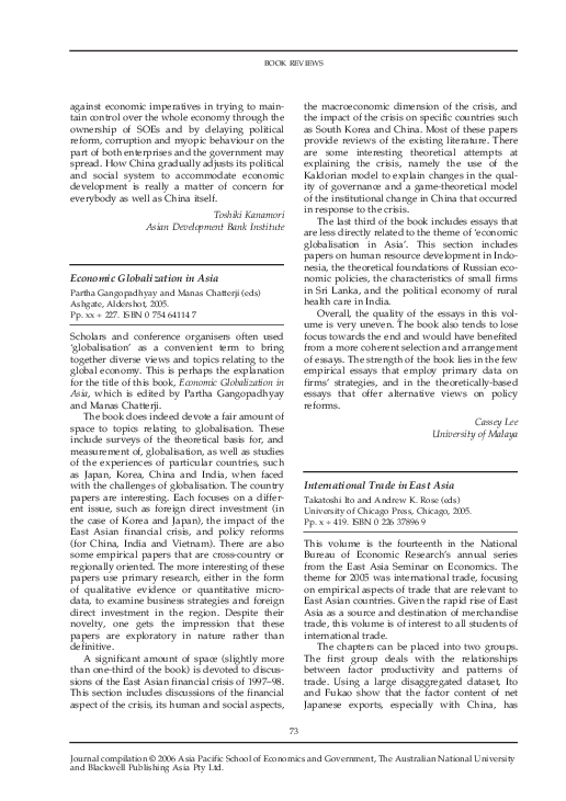 (PDF) International Trade in East Asia Edited by Takatoshi Ito and ...