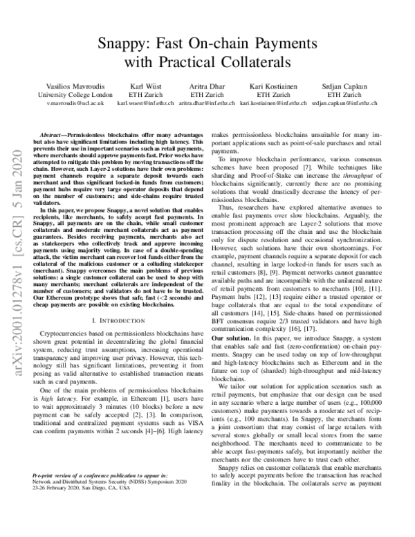 (PDF) Snappy: Fast On-chain Payments with Practical Collaterals