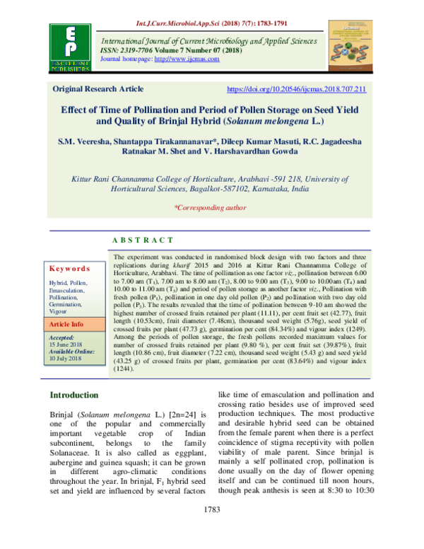 (PDF) Effect of Time of Pollination and Period of Pollen Storage on ...