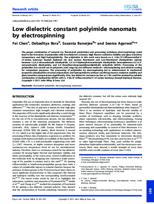 (PDF) Low dielectric constant polyimide nanomats by electrospinning
