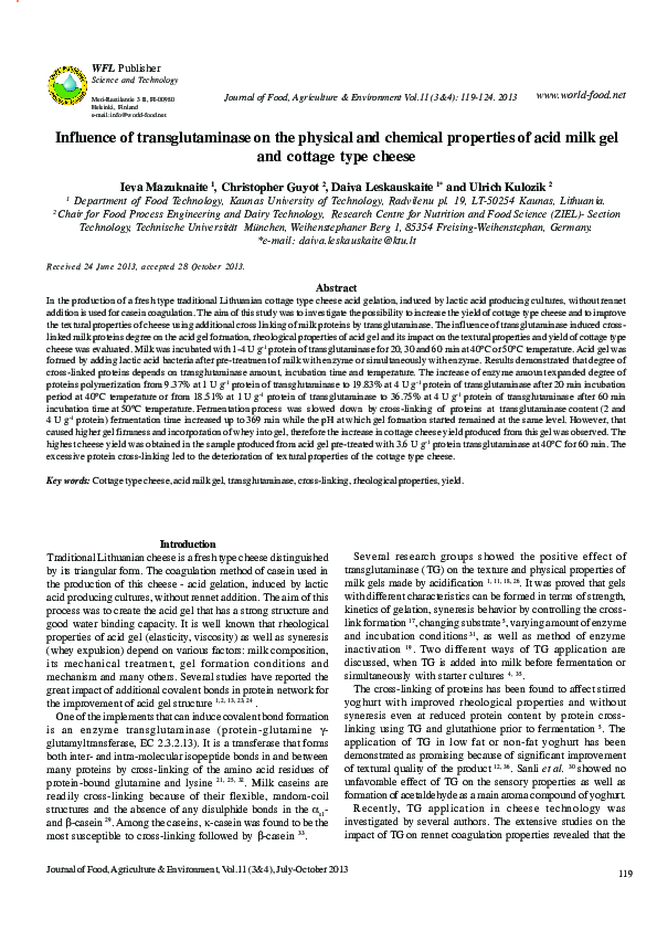 (PDF) Influence of transglutaminase on the physical and chemical ...