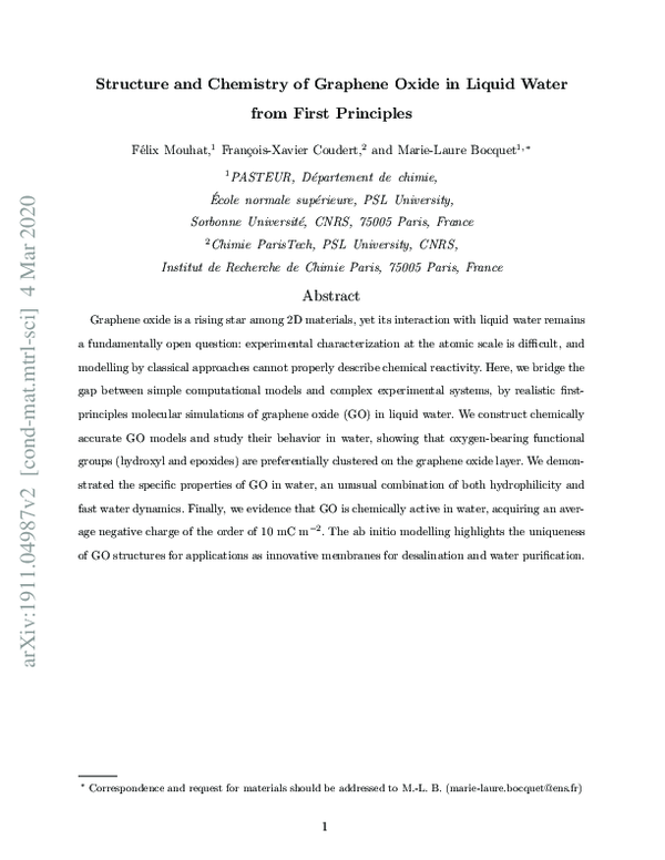 (PDF) Structure and chemistry of graphene oxide in liquid water from ...