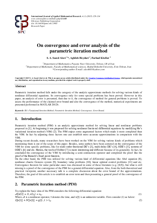 (PDF) On convergence and error analysis of the parametric iteration method