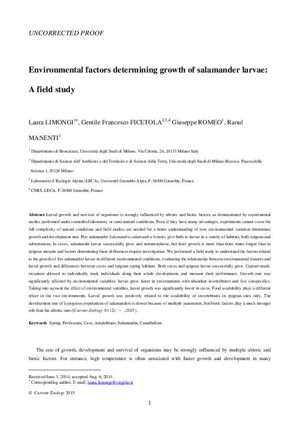 (PDF) Environmental factors determining growth of salamander larvae: A