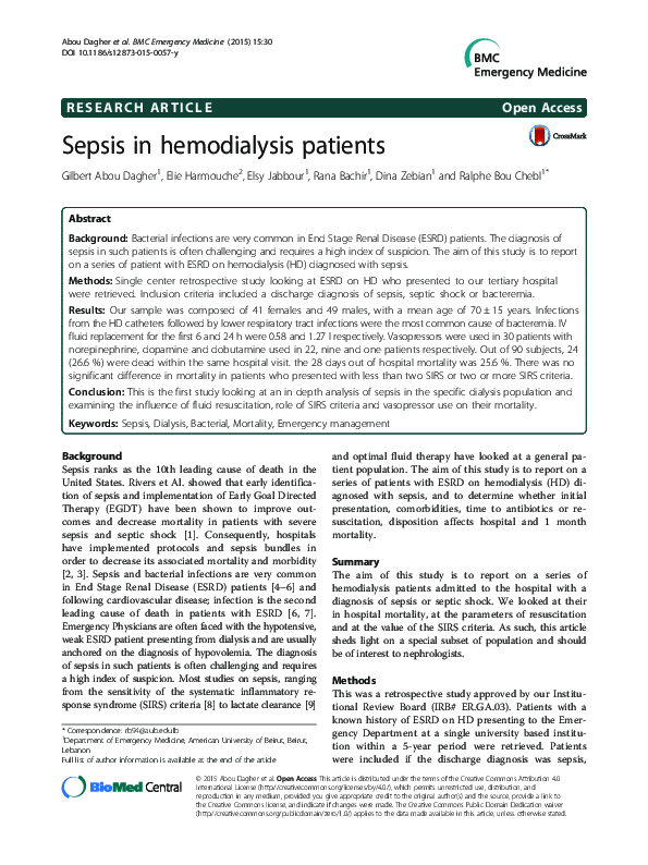 (PDF) Sepsis in hemodialysis patients | elie Harmouche - Academia.edu