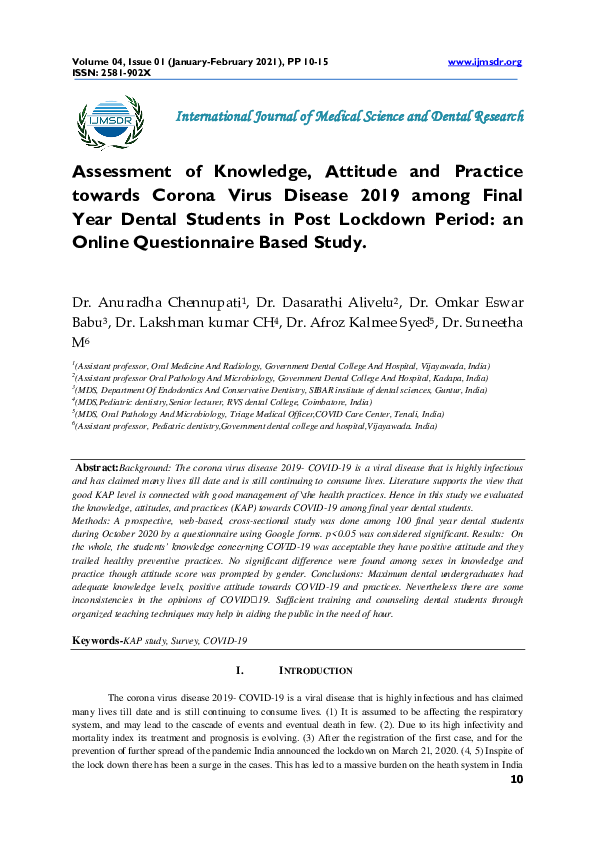 (PDF) Assessment of Knowledge, Attitude and Practice towards Corona ...
