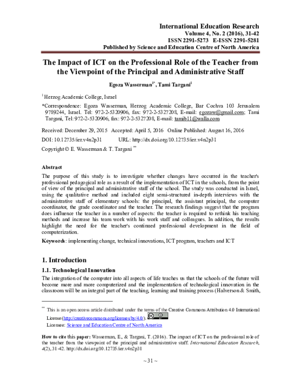 (PDF) The Impact of ICT on the Professional Role of the Teacher from ...