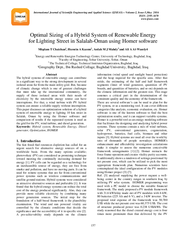 (PDF) Optimal Sizing of a Hybrid System of Renewable Energy for ...