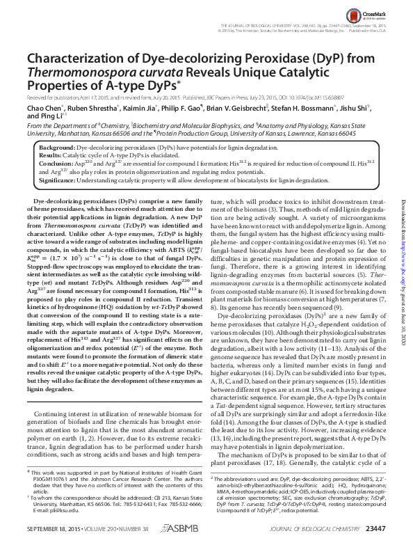 (PDF) Characterization of Dye-decolorizing Peroxidase (DyP) from ...
