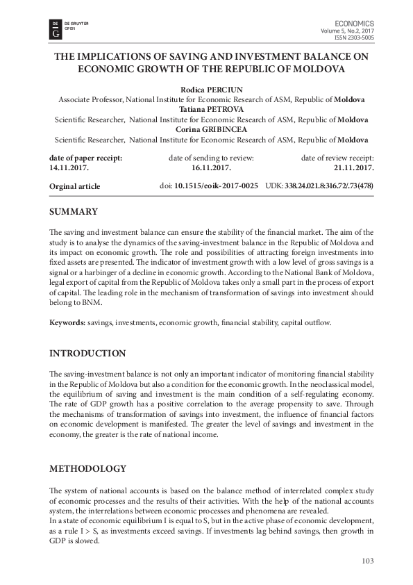 (PDF) The Implications of Saving and Investment Balance on Economic ...