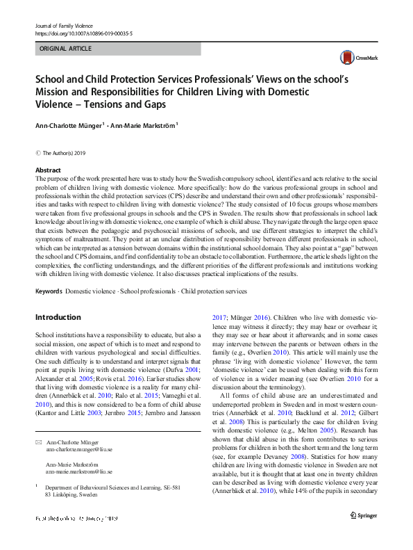 (PDF) School and Child Protection Services Professionals’ Views on the ...