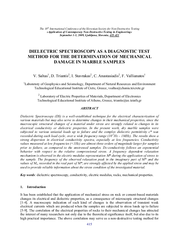 (PDF) Dielectric Spectroscopy as a Diagnostic Test Method for the ...