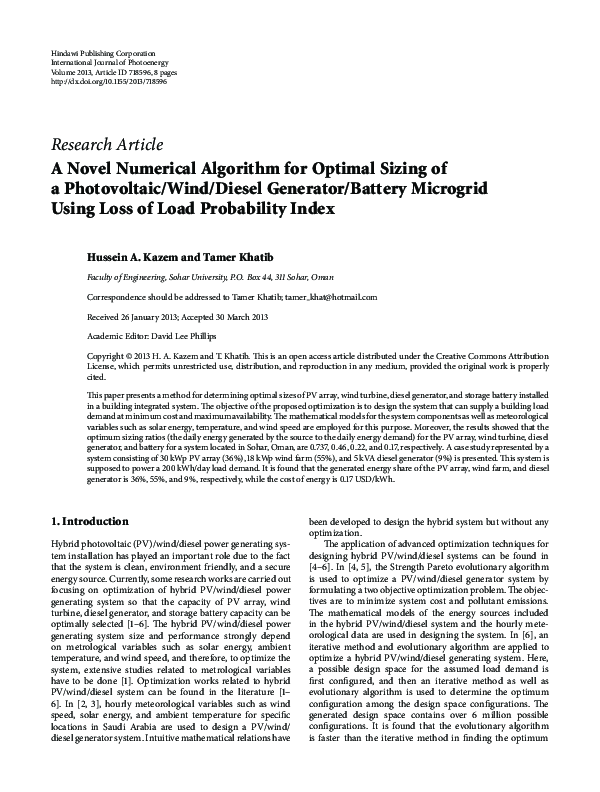 (PDF) A Novel Numerical Algorithm for Optimal Sizing of a Photovoltaic ...