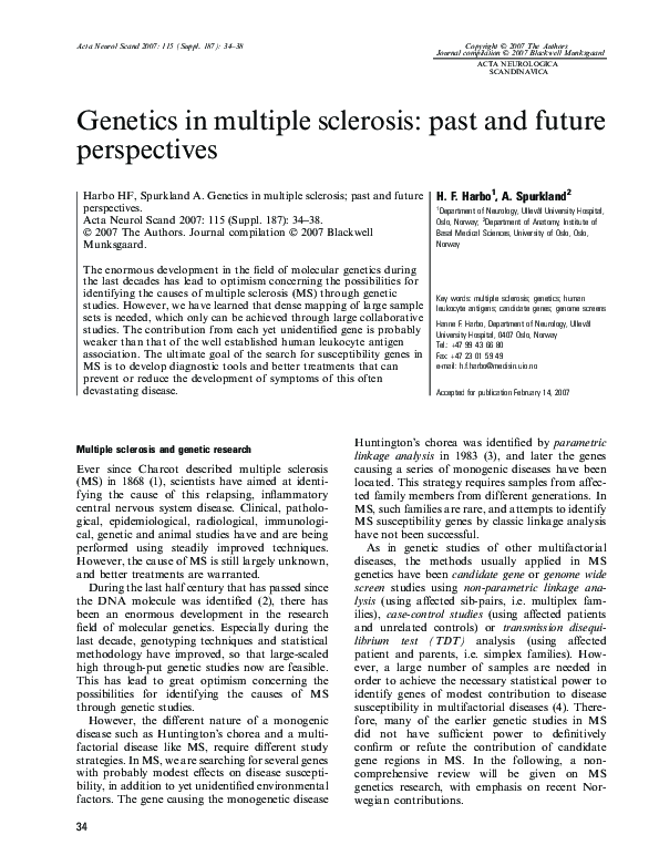 (PDF) Genetics in multiple sclerosis: past and future perspectives