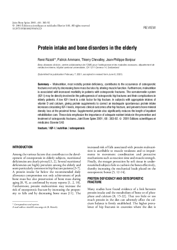 (PDF) Protein intake and bone disorders in the elderly