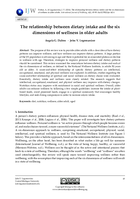 (PDF) The relationship between dietary intake and the six dimensions of ...