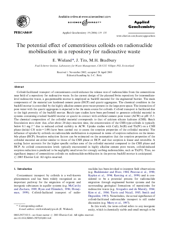 (PDF) The potential effect of cementitious colloids on radionuclide ...