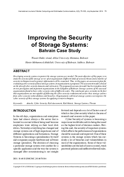 (PDF) Improving the Security of Storage Systems