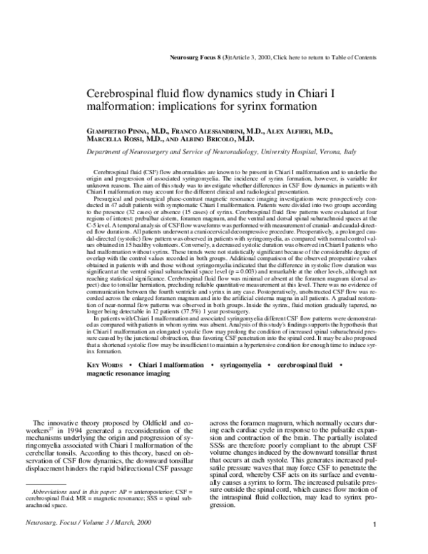 (PDF) Cerebrospinal fluid flow dynamics study in Chiari I malformation ...